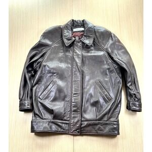 Andrew Marc Leather Jacket Mens Large Brown Lined Raglan Sleeve‎ Outdoor Winter